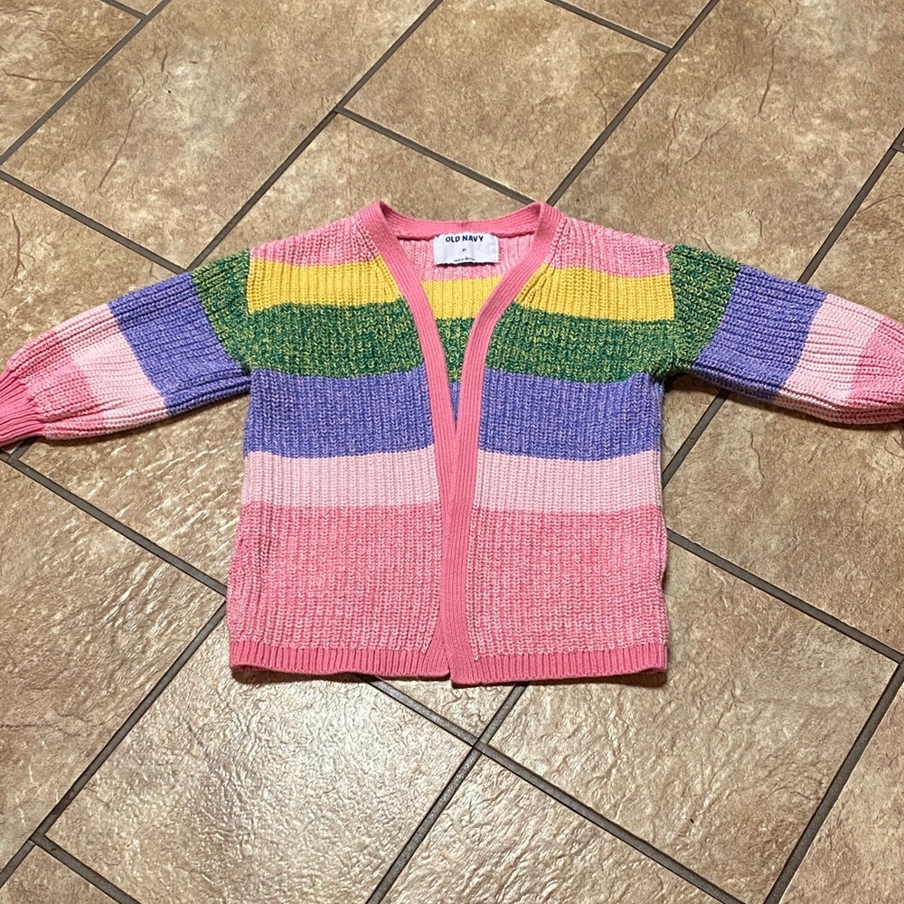 Old Navy Toddler Multicolor Striped Open Front Knit Cardigan Winter Spring